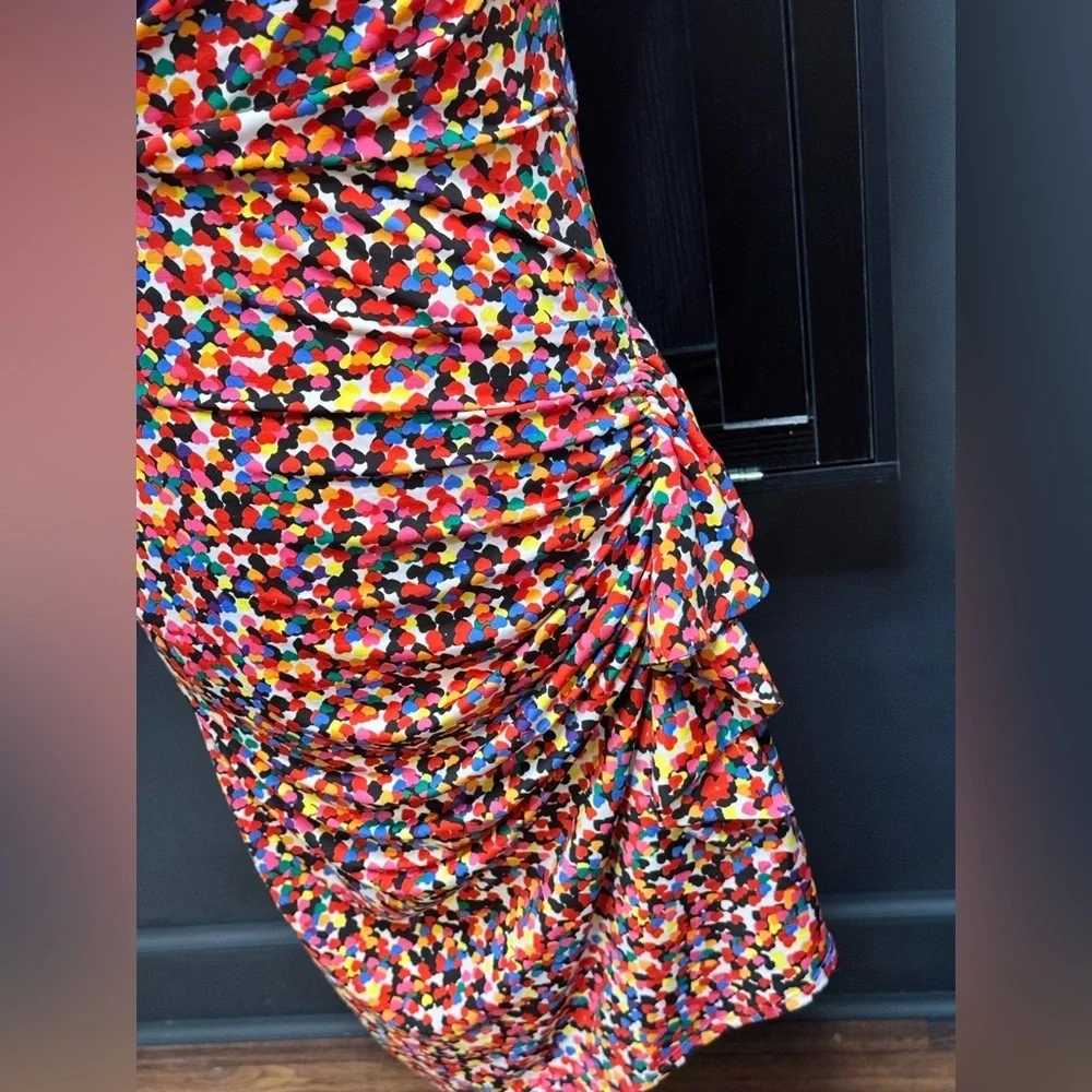 Betsey Johnson Multi Heart Print Sleeveless Ruchied Dress - Picture 5 of 11